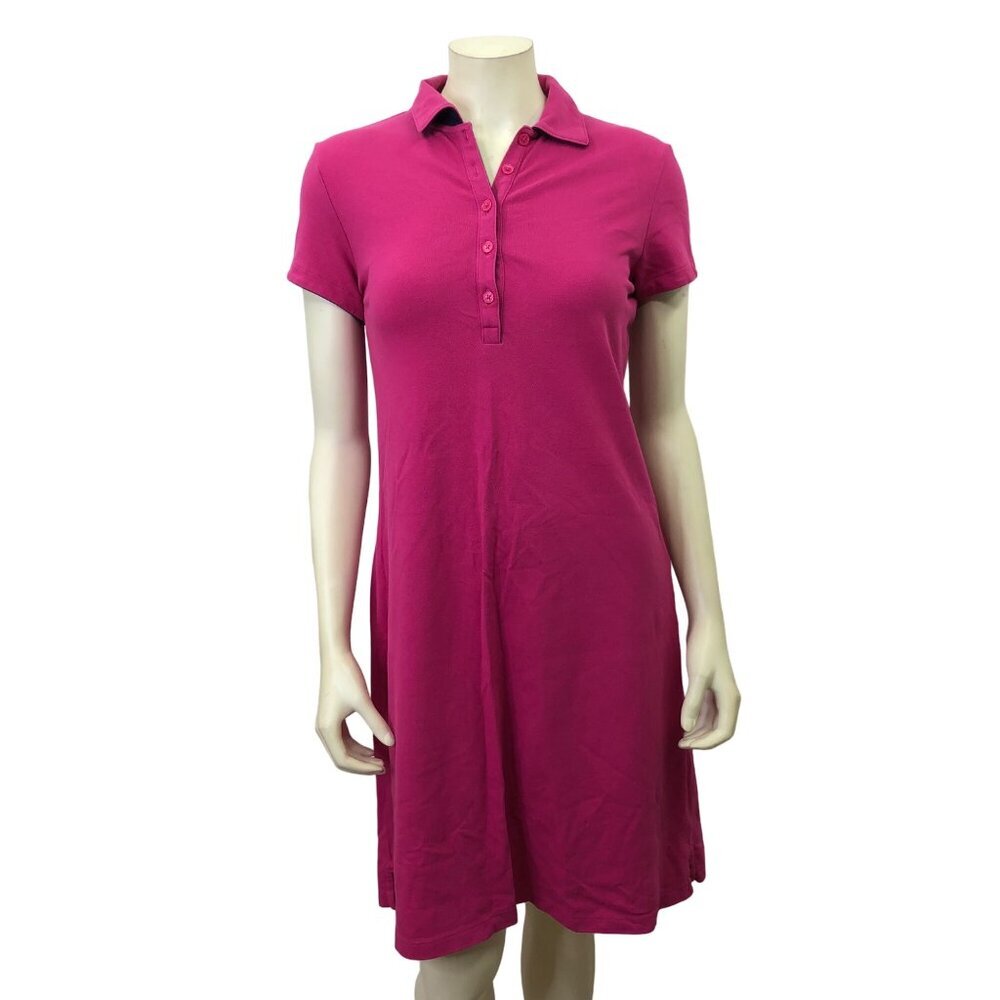 Lands' End Short Sleeve Polo Dress in Fuchsia